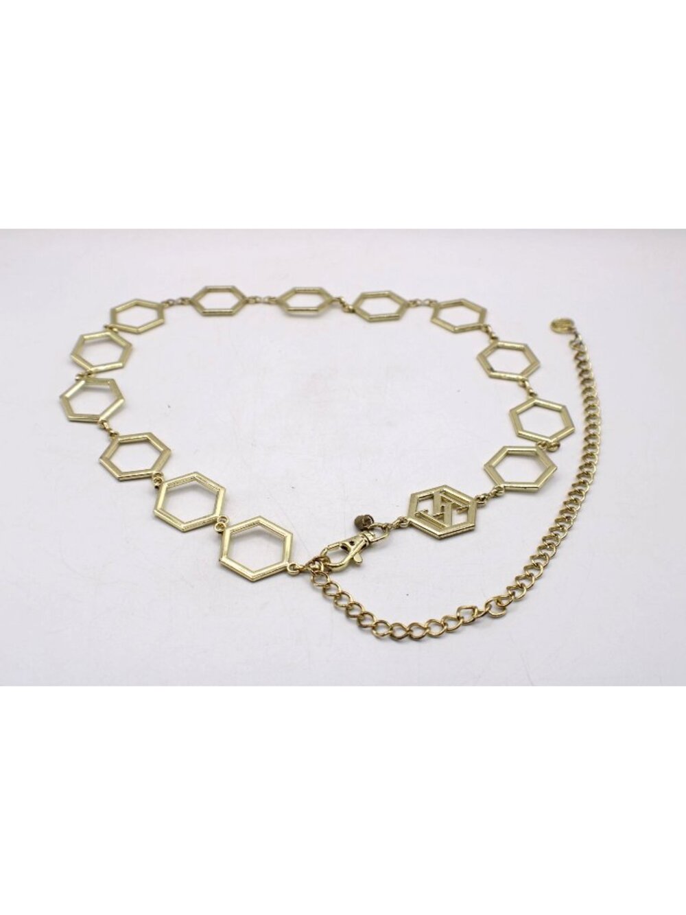 Adrienne Vittadini Gold Hexagon Chain Link Chunky Metal Belt Lobster Clasp Close